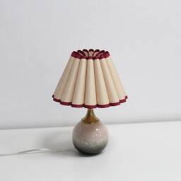 Handmade Scallop Linen Lamp Burgundy Trim, Ceramic Base