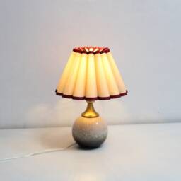 Handmade Scallop Linen Lamp Burgundy Trim, Ceramic Base - thumbnail 4