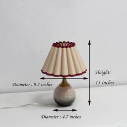 Handmade Scallop Linen Lamp Burgundy Trim, Ceramic Base - thumbnail 3