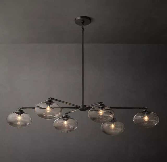1950's Clear Glass Mobile 6 Lights Linear Modern Brass Chandelier ~ Mid-Century Sputnik Light Italian Ceiling Fixture - image 1