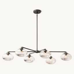 1950's Clear Glass Mobile 6 Lights Linear Modern Brass Chandelier ~ Mid-Century Sputnik Light Italian Ceiling Fixture - thumbnail 2