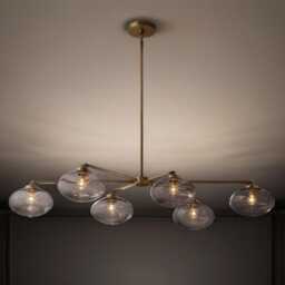 1950's Clear Glass Mobile 6 Lights Linear Modern Brass Chandelier ~ Mid-Century Sputnik Light Italian Ceiling Fixture - thumbnail 3