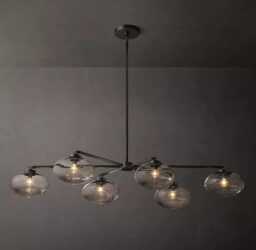 1950's Clear Glass Mobile 6 Lights Linear Modern Brass Chandelier ~ Mid-Century Sputnik Light Italian Ceiling Fixture - thumbnail 1