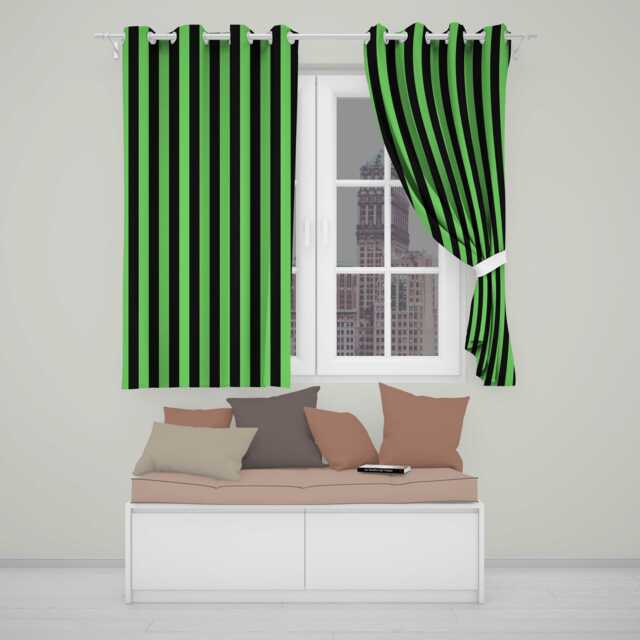 Green Black Wavy Stripe Abstract Seamless Pattern Readymade Eyelet Ring Top Thermal 100% Blackout Curtains - image 1