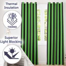 Green Black Wavy Stripe Abstract Seamless Pattern Readymade Eyelet Ring Top Thermal 100% Blackout Curtains - thumbnail 3