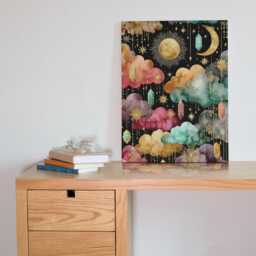 Gemstone Crystal Cloud Art Print Jewel-Tone Gold Moon Star Dreamscape - thumbnail 3