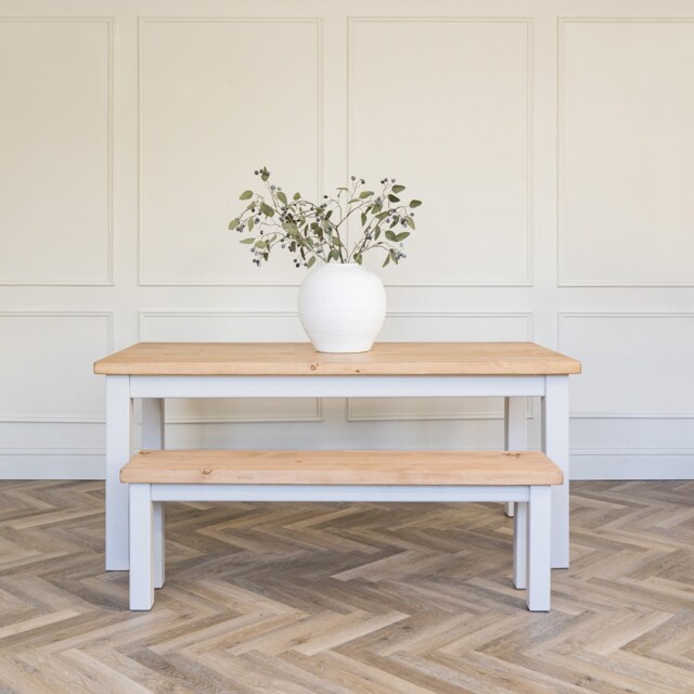 Chunky Rustic Pine Wood Dining Table With Square Legs & A Matching Bench Painted Base. Customisable. Handmade To Any Size, 6-8 Seater - image 1