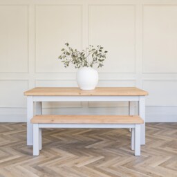 Chunky Rustic Pine Wood Dining Table With Square Legs & A Matching Bench Painted Base. Customisable. Handmade To Any Size, 6-8 Seater - thumbnail 1
