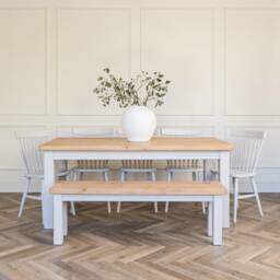 Chunky Rustic Pine Wood Dining Table With Square Legs & A Matching Bench Painted Base. Customisable. Handmade To Any Size, 6-8 Seater - thumbnail 2