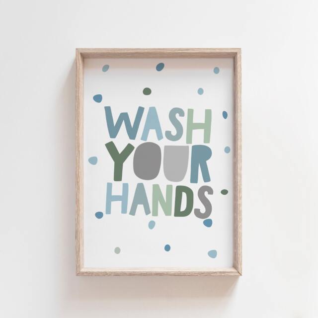Wash Your Hands Print, Kids Bathroom Prints, Signs, Decor, Boys Nursery Room, Wall Art