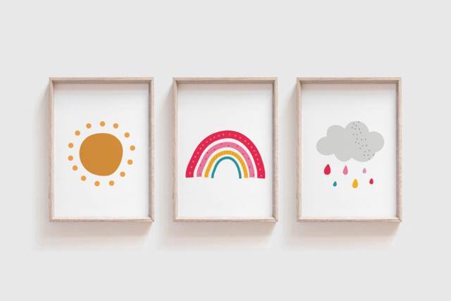 Set Of 3 Girls Nursery Prints, Bedroom Rainbow Wall Art, Playroom Prints - image 1