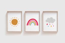 Set Of 3 Girls Nursery Prints, Bedroom Rainbow Wall Art, Playroom Prints - thumbnail 1