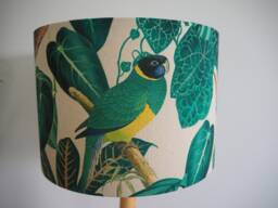 Green Bird Lampshade Tropical Exotic Birds Leaves Yellow Jungle Handmade Fabric Lamp Shade Drum Ceiling Pendant Or Table Floor - thumbnail 1