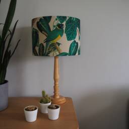 Green Bird Lampshade Tropical Exotic Birds Leaves Yellow Jungle Handmade Fabric Lamp Shade Drum Ceiling Pendant Or Table Floor - thumbnail 3