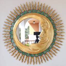 Mirror Sun & Moon 78cm Gold -Interior Decoration - Wall Home Decorative Mirrors Peruvian Handicrafts - thumbnail 2