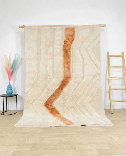 Terracotta Wavy Line Rug - Large Area Handmade Berber Wool Carpet Mid Century Modern Decor Custom Color Block Shag - image 1