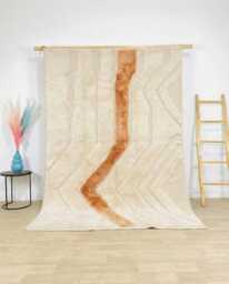 Terracotta Wavy Line Rug - Large Area Handmade Berber Wool Carpet Mid Century Modern Decor Custom Color Block Shag - thumbnail 1