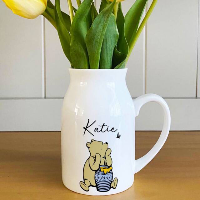 Personalised Winnie The Pooh Bud Vase, Thank You Gift, Vase For Flowers, Small - image 1