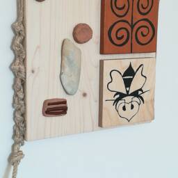 Hand-Decorated Wooden Framework. Original Art & Craftsmanship, Decoration For Your Home Gift Idea. Mixed Media Square Painting 42 - thumbnail 2