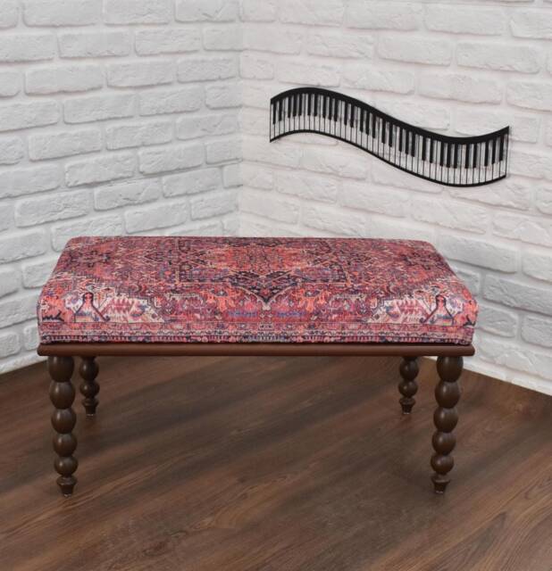 Handmade Ottoman Bench, Kilim Piano Wooden Work Bench With Genuine Upholstered Turkish Pattern Fabric - image 1