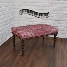 Handmade Ottoman Bench, Kilim Piano Wooden Work Bench With Genuine Upholstered Turkish Pattern Fabric - thumbnail 2