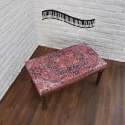 Handmade Ottoman Bench, Kilim Piano Wooden Work Bench With Genuine Upholstered Turkish Pattern Fabric - thumbnail 4