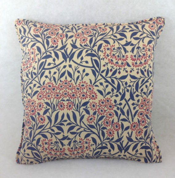 William Morris - Michaelmas Daisy Indigo/Red Cushion Cover Throw Pillow Designer Home Decor