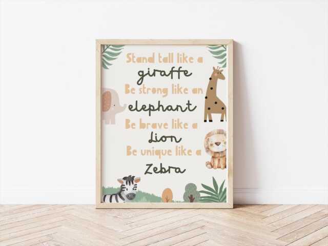 Safari Childrens Wall Print For Nursery Or Bedroom, Animal Decor, Jungle Wildlife Poster - image 1