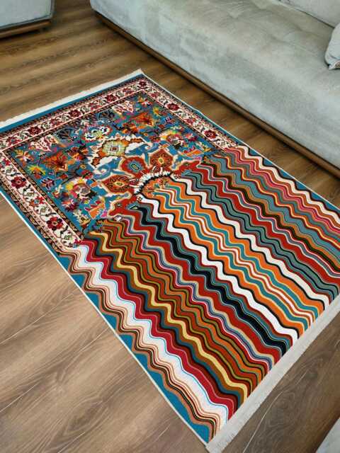 Colorful Oriental Rug Modern Abstract Wave, Boho Home Decor - image 1