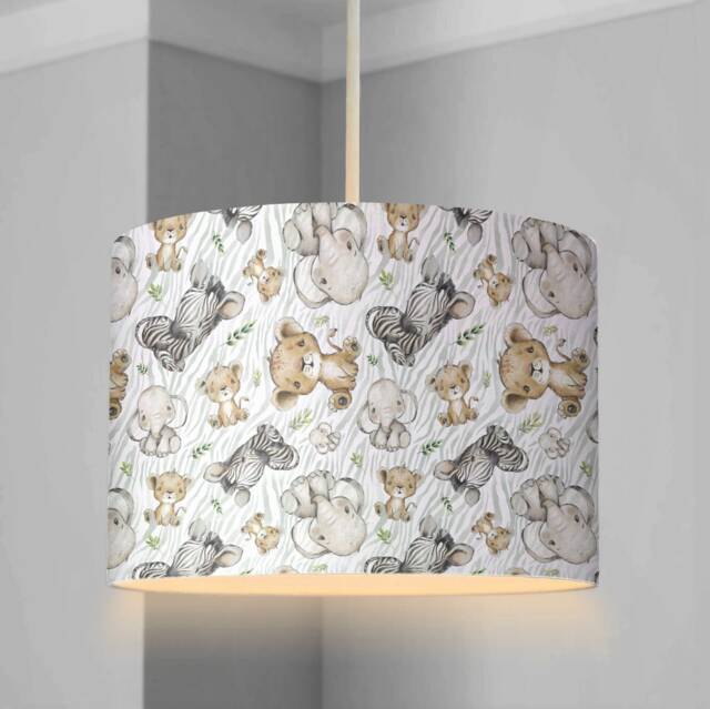 Lampshade - Nursery Ceiling Or Table Lampshade, African Safari Animal, Childrens Room Lampshade, Decor, Safari Nursery - image 1