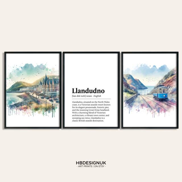 Llandudno Print Set - Of 3 Watercolour Posters - Wales Travel Prints North Poster Pictures UK Wall Art Artwork Decor - image 1