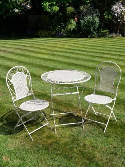 White Metal Bistro Furniture Set - Table & Two Chairs Patio Outside Furniture - image 1
