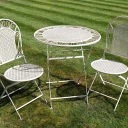 White Metal Bistro Furniture Set - Table & Two Chairs Patio Outside Furniture - thumbnail 2