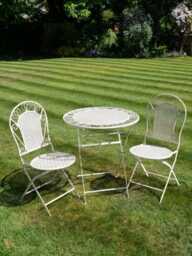 White Metal Bistro Furniture Set - Table & Two Chairs Patio Outside Furniture