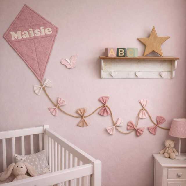 Blush Pink & Cream, Personalised Kite Wall Hanging, Boho Nursery Decor, Mary Poppins Themed Bedroom - image 1