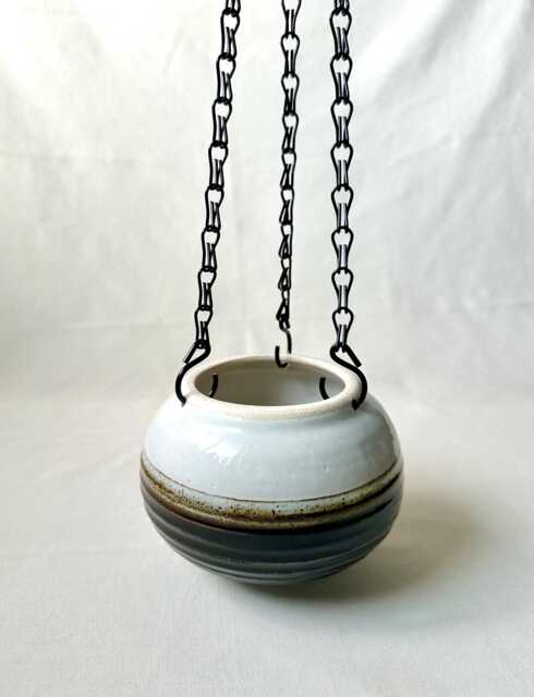 Hanging Planter, Basic Medium Ceramic Planter With Drainage Hole, Hanging Chain, Gardening Gift - image 1