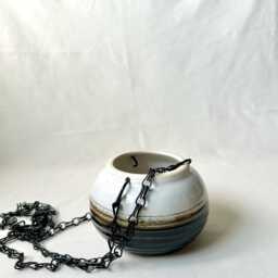 Hanging Planter, Basic Medium Ceramic Planter With Drainage Hole, Hanging Chain, Gardening Gift - thumbnail 4