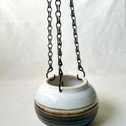 Hanging Planter, Basic Medium Ceramic Planter With Drainage Hole, Hanging Chain, Gardening Gift - thumbnail 3
