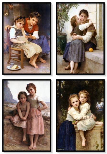 Little Sisters Set Of 4 Prints, Classic 1800S Artist William Bouguereau - image 1