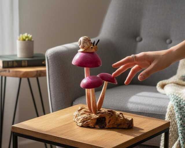 Snail On Mushroom 8.5 Inch/21 cm, Table Decor, Statue, Nature Sculpture, Living Room, Home Room Gift For Her - image 1