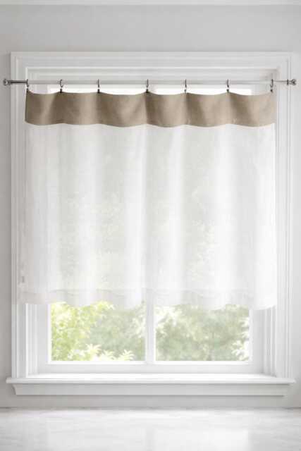 Custom Linen Valance, Natural & White, Rod Pocket Curtain - image 1