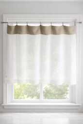 Custom Linen Valance, Natural & White, Rod Pocket Curtain - thumbnail 1