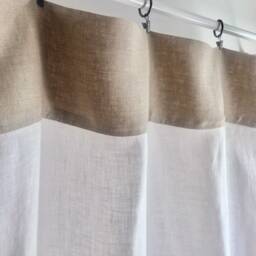 Custom Linen Valance, Natural & White, Rod Pocket Curtain - thumbnail 2