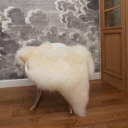 Original, Natural Giant X White Genuine Sheepskin Shag Rug Exclusive Rug Draped On Chair Bench Cheap Good Gift - thumbnail 3