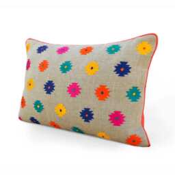 Embroidered Pillow Cover in Linen Multicolour Moroccan Case Bohemian Tribal Peruvian Aztec Kilim - thumbnail 2