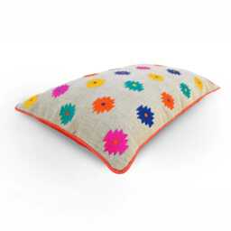 Embroidered Pillow Cover in Linen Multicolour Moroccan Case Bohemian Tribal Peruvian Aztec Kilim - thumbnail 3
