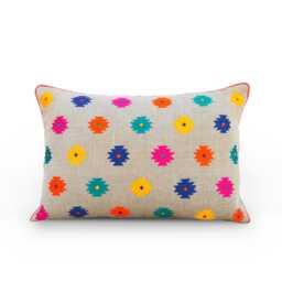 Embroidered Pillow Cover in Linen Multicolour Moroccan Case Bohemian Tribal Peruvian Aztec Kilim