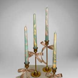 Gold Metallic Marble Taper Candles Elegant Dinner Candle Set - thumbnail 2