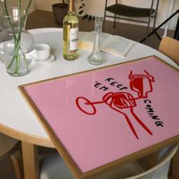 Keep Em Coming Print, Cheers Poster, Ink Bleed Style, Trendy Wine Glasses, Retro Illustration, Art Unframed - thumbnail 2