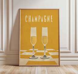 Champagne Poster - Retro Glasses Wall Art, Celebration Party Print, Wedding Anniversary Gift, Cocktail Bar Decor, Festive Artwork - thumbnail 1